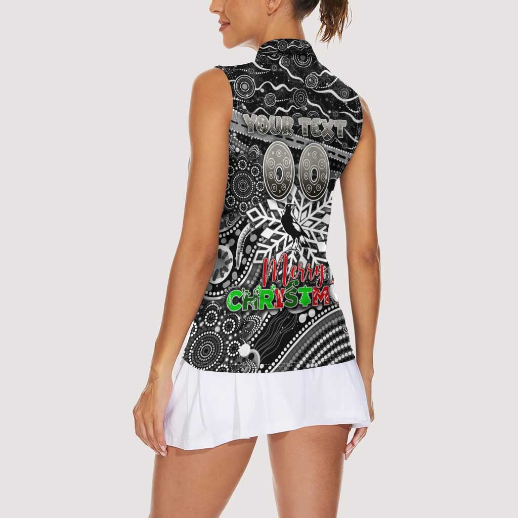 Merry Christmas AFL Collingwood Magpies Women Sleeveless Polo Shirt Aboriginal Santa Football Mascot