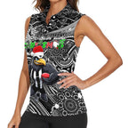 Merry Christmas AFL Collingwood Magpies Women Sleeveless Polo Shirt Aboriginal Santa Football Mascot