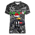 Merry Christmas AFL Collingwood Magpies Women V-Neck T-Shirt Aboriginal Santa Football Mascot