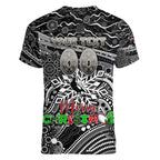 Merry Christmas AFL Collingwood Magpies Women V-Neck T-Shirt Aboriginal Santa Football Mascot