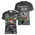 Merry Christmas AFL Collingwood Magpies Women V-Neck T-Shirt Aboriginal Santa Football Mascot