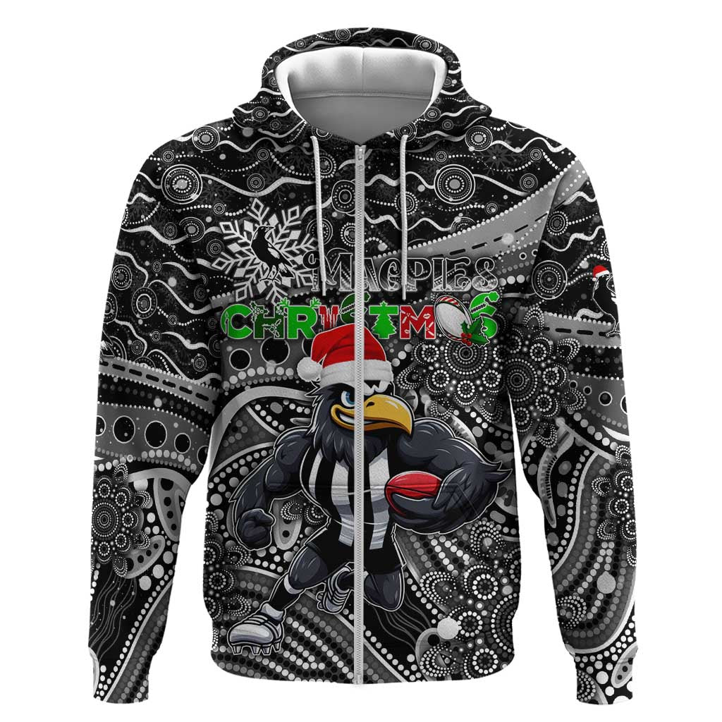 Merry Christmas AFL Collingwood Magpies Zip Hoodie Aboriginal Santa Football Mascot