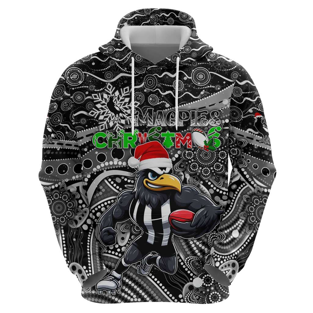 Merry Christmas AFL Collingwood Magpies Zip Hoodie Aboriginal Santa Football Mascot