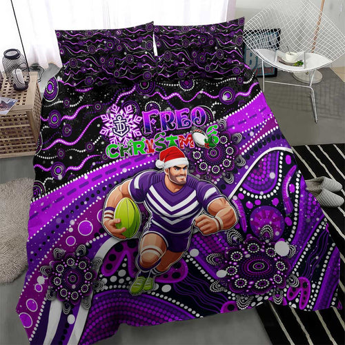 Merry Christmas AFL Fremantle Freo Bedding Set Aboriginal Santa Football Mascot