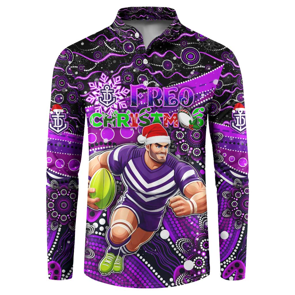 Merry Christmas AFL Fremantle Freo Button Sweatshirt Aboriginal Santa Football Mascot