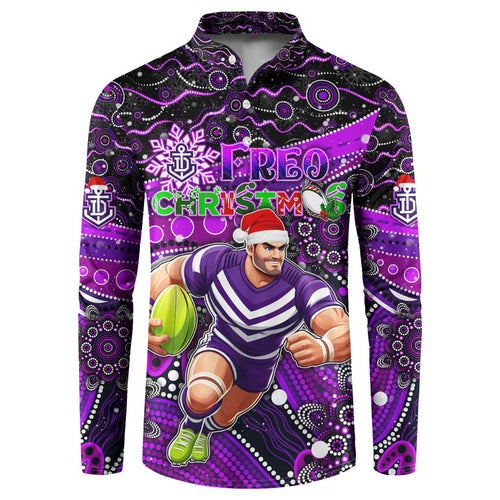 Merry Christmas AFL Fremantle Freo Button Sweatshirt Aboriginal Santa Football Mascot