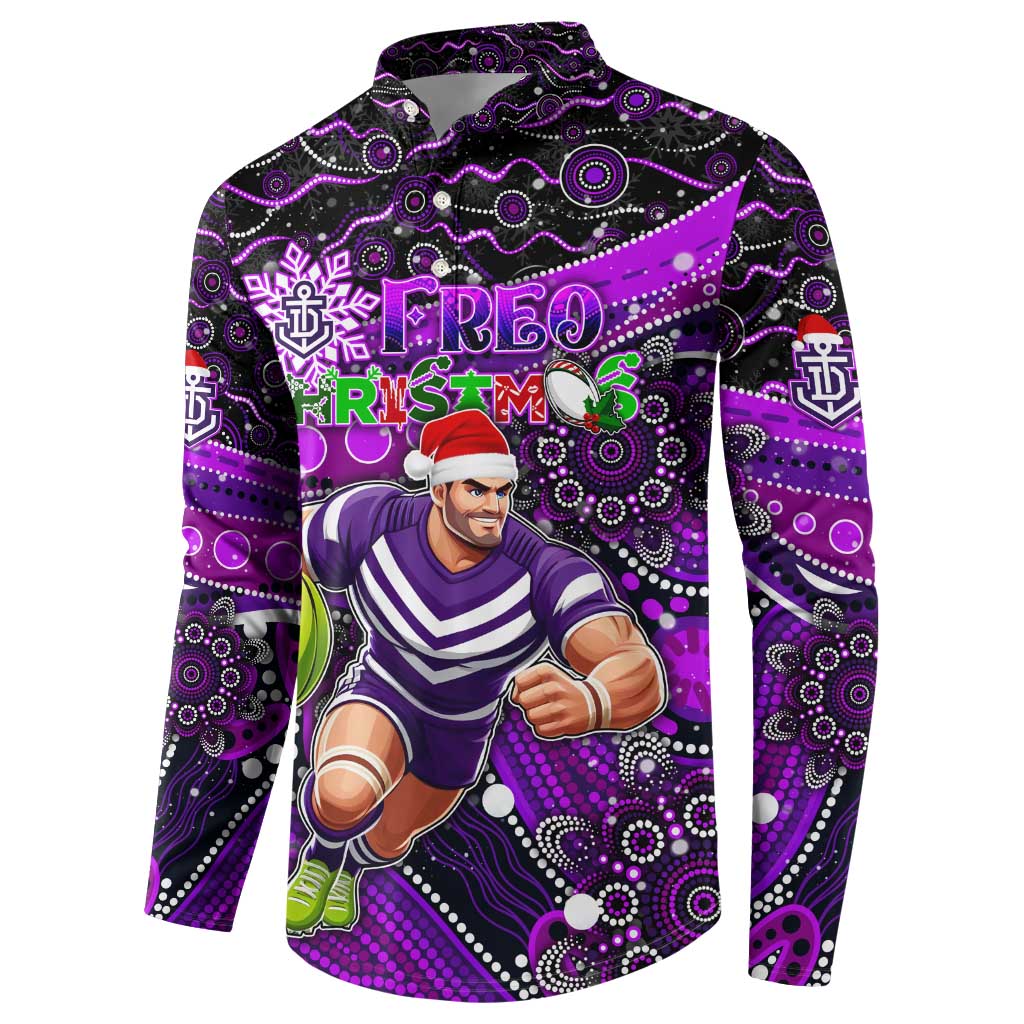 Merry Christmas AFL Fremantle Freo Button Sweatshirt Aboriginal Santa Football Mascot