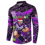 Merry Christmas AFL Fremantle Freo Button Sweatshirt Aboriginal Santa Football Mascot