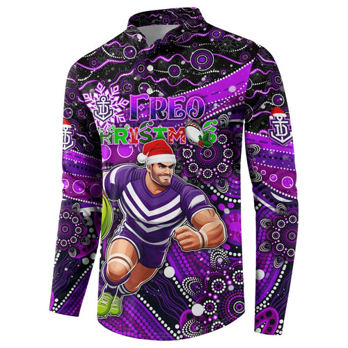 Merry Christmas AFL Fremantle Freo Button Sweatshirt Aboriginal Santa Football Mascot