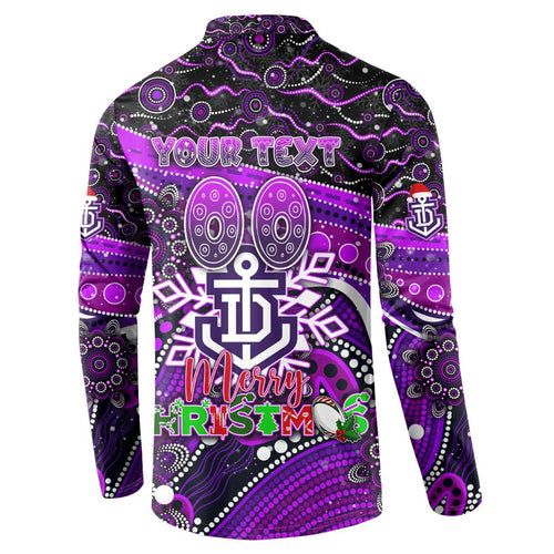 Merry Christmas AFL Fremantle Freo Button Sweatshirt Aboriginal Santa Football Mascot