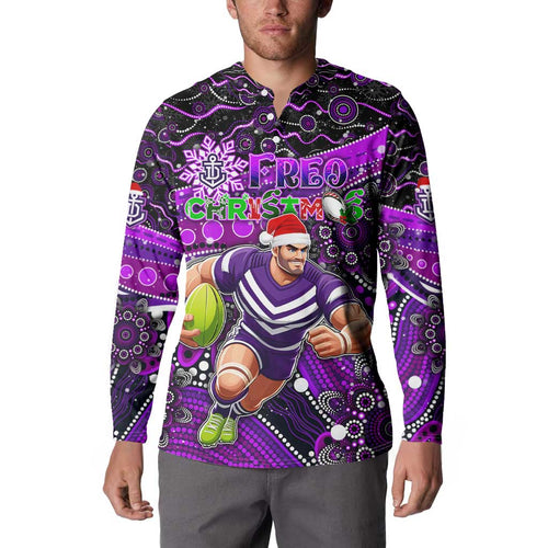 Merry Christmas AFL Fremantle Freo Button Sweatshirt Aboriginal Santa Football Mascot