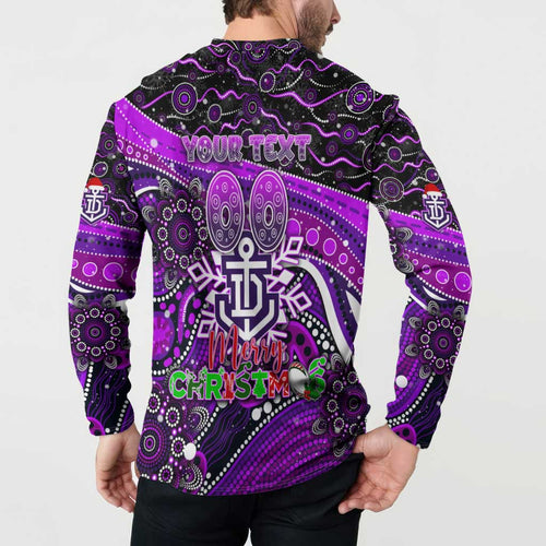 Merry Christmas AFL Fremantle Freo Button Sweatshirt Aboriginal Santa Football Mascot