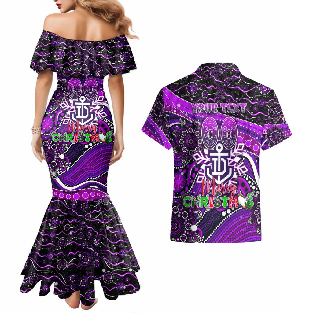 Merry Christmas AFL Fremantle Freo Couples Matching Mermaid Dress and Hawaiian Shirt Aboriginal Santa Football Mascot