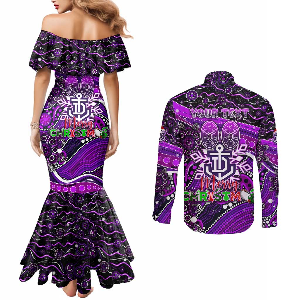 Merry Christmas AFL Fremantle Freo Couples Matching Mermaid Dress and Long Sleeve Button Shirt Aboriginal Santa Football Mascot