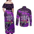 Merry Christmas AFL Fremantle Freo Couples Matching Off Shoulder Maxi Dress and Long Sleeve Button Shirt Aboriginal Santa Football Mascot