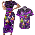 Merry Christmas AFL Fremantle Freo Couples Matching Short Sleeve Bodycon Dress and Hawaiian Shirt Aboriginal Santa Football Mascot