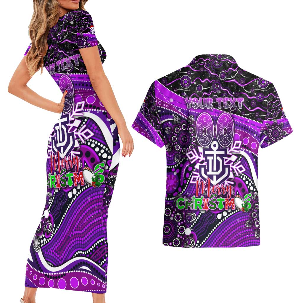 Merry Christmas AFL Fremantle Freo Couples Matching Short Sleeve Bodycon Dress and Hawaiian Shirt Aboriginal Santa Football Mascot
