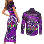 Merry Christmas AFL Fremantle Freo Couples Matching Short Sleeve Bodycon Dress and Long Sleeve Button Shirt Aboriginal Santa Football Mascot