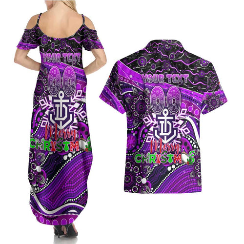Merry Christmas AFL Fremantle Freo Couples Matching Summer Maxi Dress and Hawaiian Shirt Aboriginal Santa Football Mascot