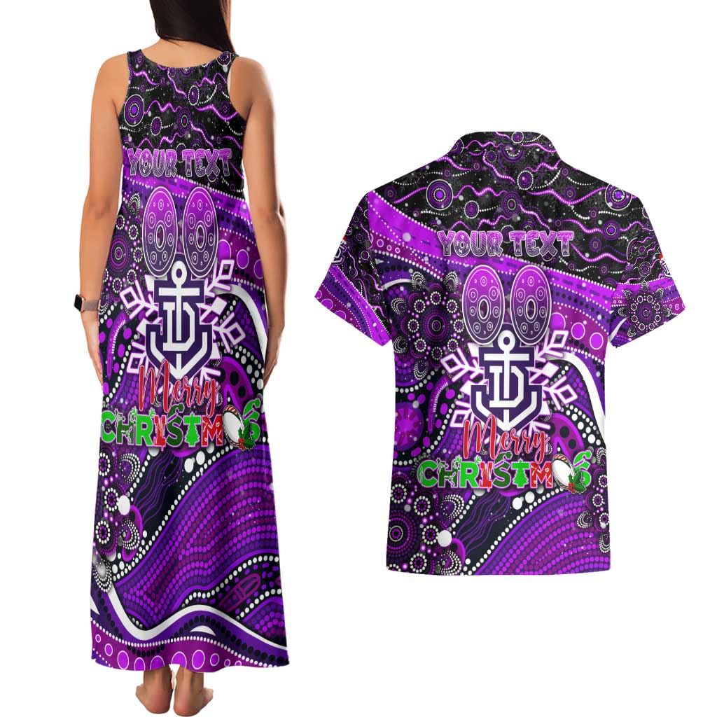Merry Christmas AFL Fremantle Freo Couples Matching Tank Maxi Dress and Hawaiian Shirt Aboriginal Santa Football Mascot