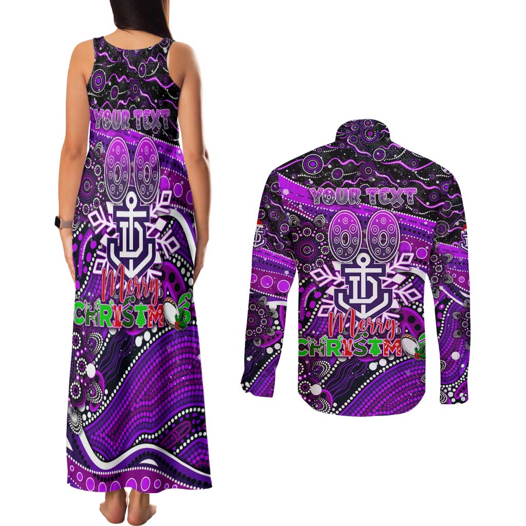 Merry Christmas AFL Fremantle Freo Couples Matching Tank Maxi Dress and Long Sleeve Button Shirt Aboriginal Santa Football Mascot