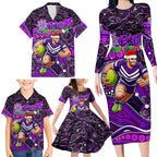 Merry Christmas AFL Fremantle Freo Family Matching Long Sleeve Bodycon Dress and Hawaiian Shirt Aboriginal Santa Football Mascot