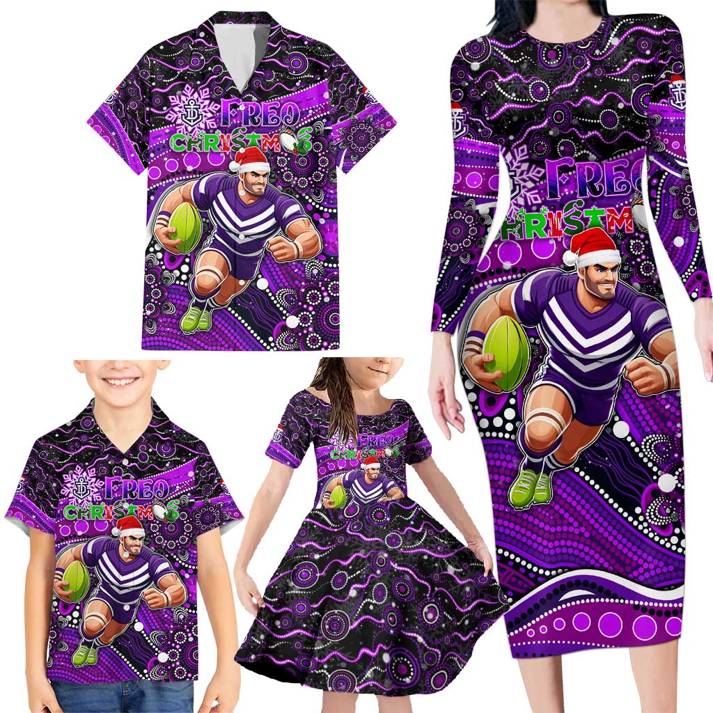 Merry Christmas AFL Fremantle Freo Family Matching Long Sleeve Bodycon Dress and Hawaiian Shirt Aboriginal Santa Football Mascot