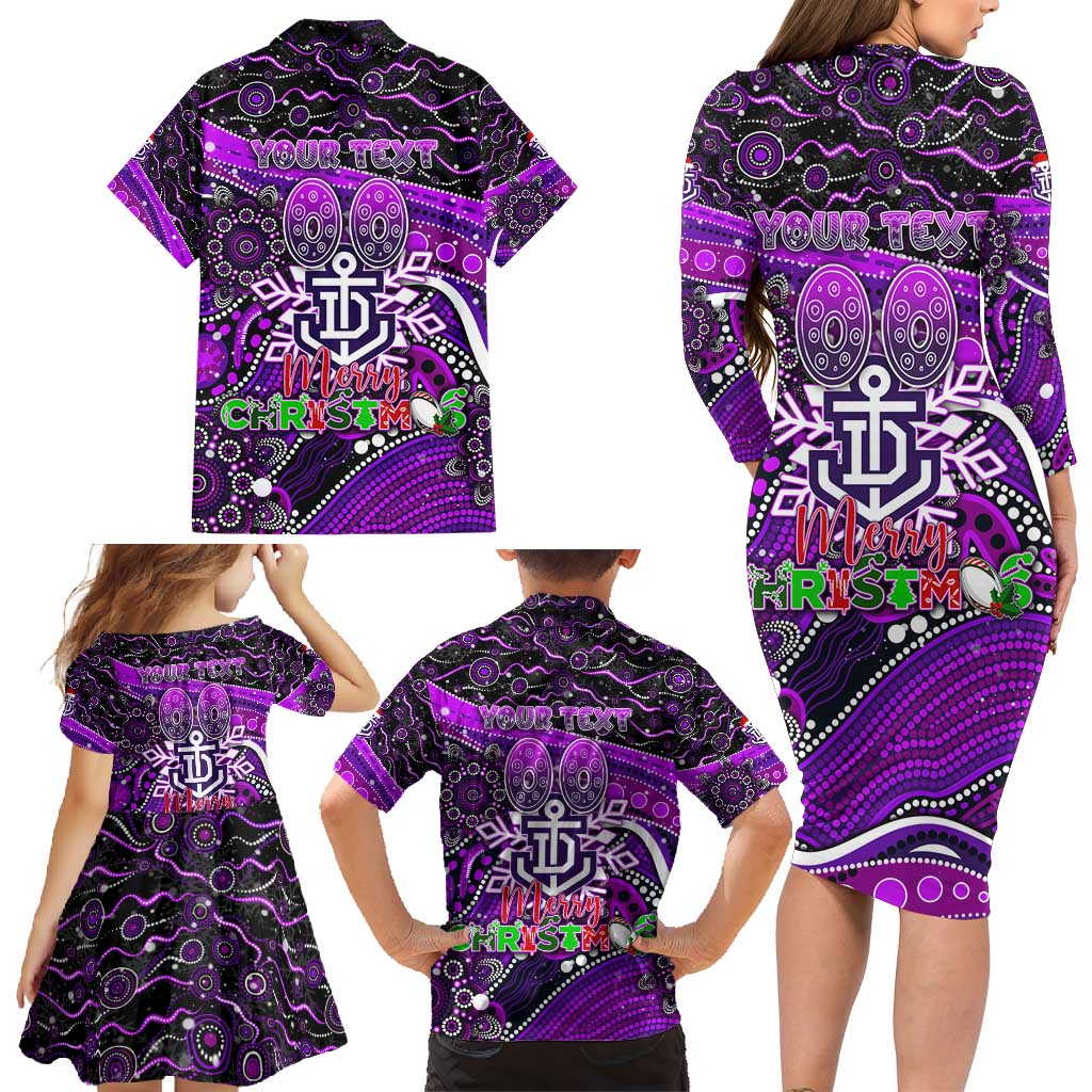 Merry Christmas AFL Fremantle Freo Family Matching Long Sleeve Bodycon Dress and Hawaiian Shirt Aboriginal Santa Football Mascot