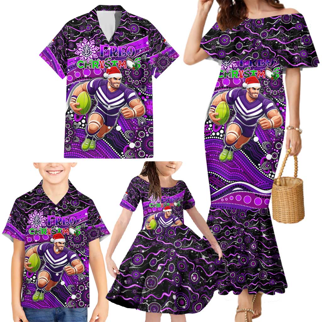 Merry Christmas AFL Fremantle Freo Family Matching Mermaid Dress and Hawaiian Shirt Aboriginal Santa Football Mascot