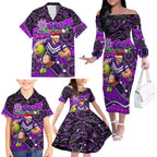 Merry Christmas AFL Fremantle Freo Family Matching Off The Shoulder Long Sleeve Dress and Hawaiian Shirt Aboriginal Santa Football Mascot