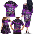 Merry Christmas AFL Fremantle Freo Family Matching Off The Shoulder Long Sleeve Dress and Hawaiian Shirt Aboriginal Santa Football Mascot