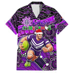 Merry Christmas AFL Fremantle Freo Family Matching Off The Shoulder Long Sleeve Dress and Hawaiian Shirt Aboriginal Santa Football Mascot