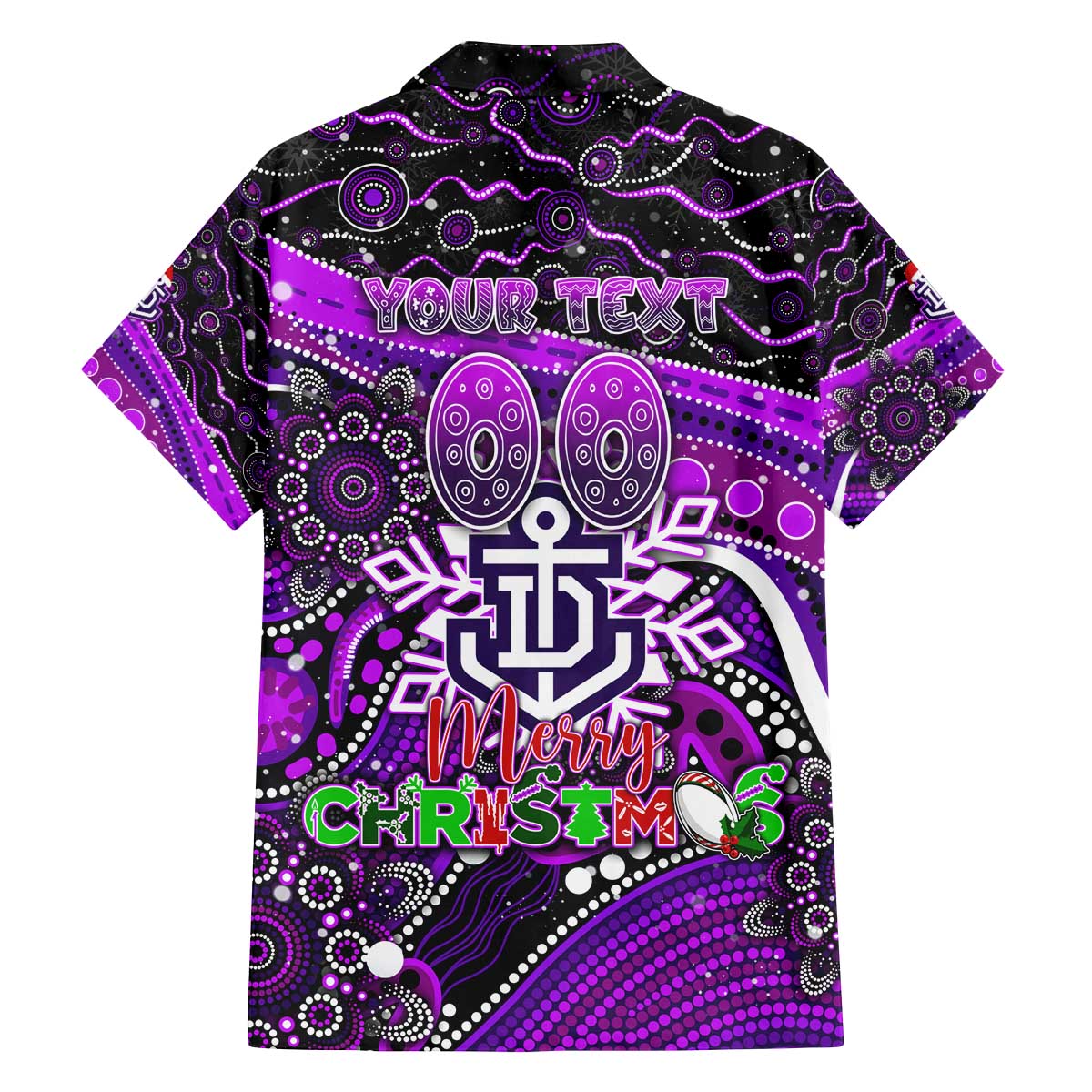 Merry Christmas AFL Fremantle Freo Family Matching Off The Shoulder Long Sleeve Dress and Hawaiian Shirt Aboriginal Santa Football Mascot