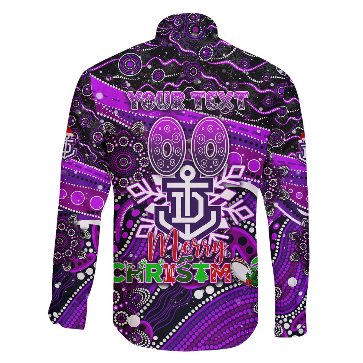 Merry Christmas AFL Fremantle Freo Family Matching Off The Shoulder Long Sleeve Dress and Hawaiian Shirt Aboriginal Santa Football Mascot