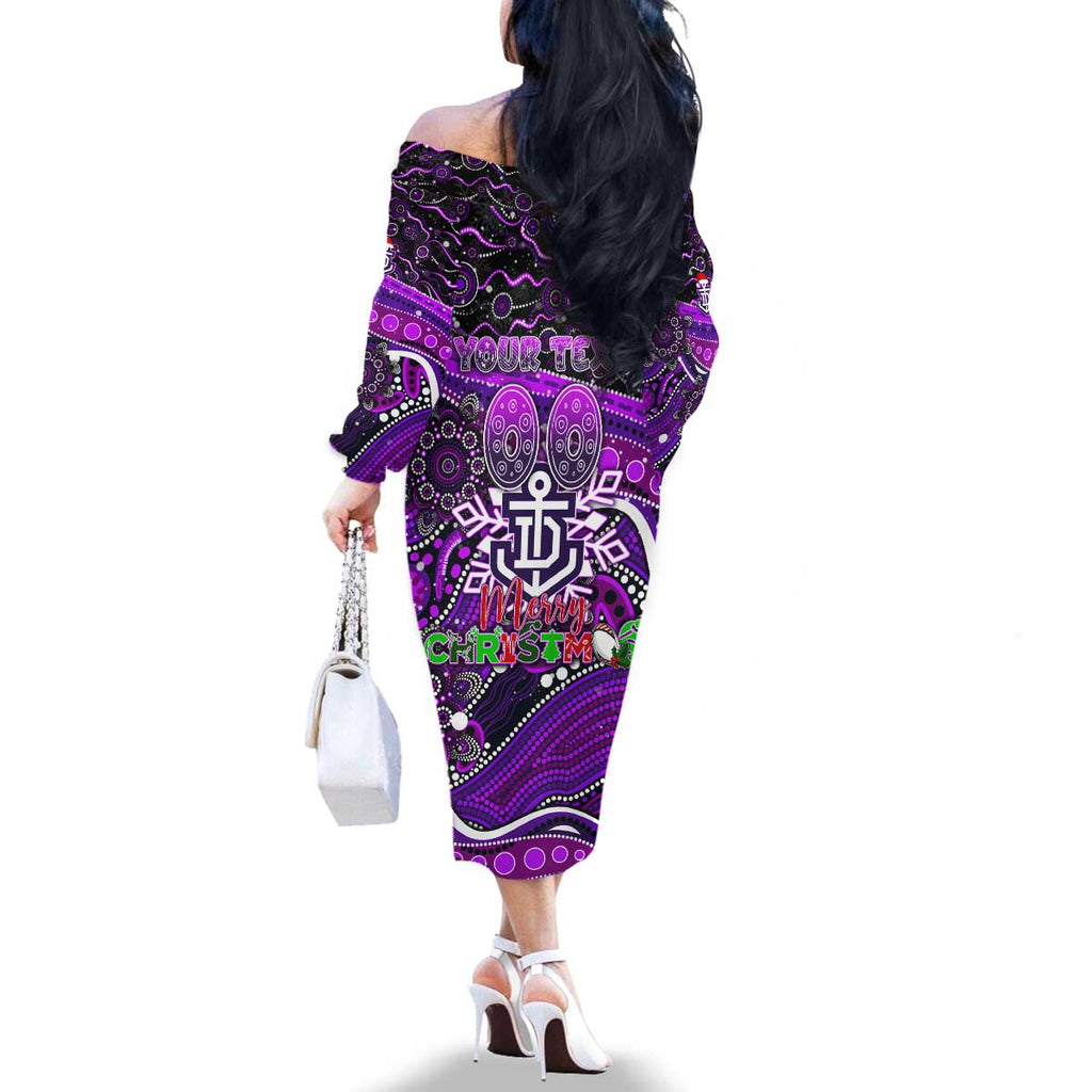 Merry Christmas AFL Fremantle Freo Family Matching Off The Shoulder Long Sleeve Dress and Hawaiian Shirt Aboriginal Santa Football Mascot