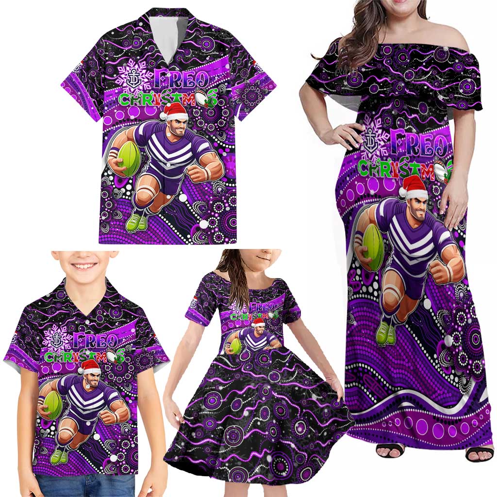 Merry Christmas AFL Fremantle Freo Family Matching Off Shoulder Maxi Dress and Hawaiian Shirt Aboriginal Santa Football Mascot