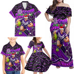 Merry Christmas AFL Fremantle Freo Family Matching Off Shoulder Maxi Dress and Hawaiian Shirt Aboriginal Santa Football Mascot
