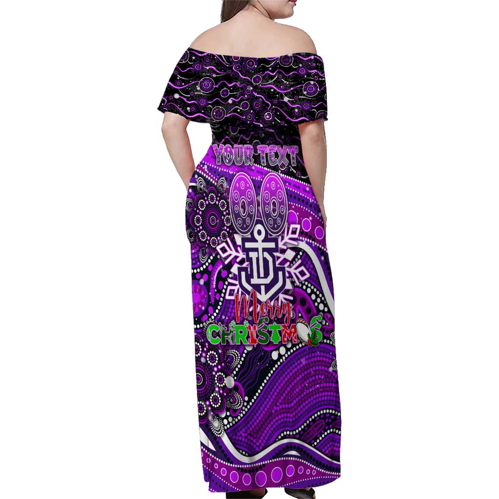 Merry Christmas AFL Fremantle Freo Family Matching Off Shoulder Maxi Dress and Hawaiian Shirt Aboriginal Santa Football Mascot