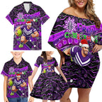 Merry Christmas AFL Fremantle Freo Family Matching Off Shoulder Short Dress and Hawaiian Shirt Aboriginal Santa Football Mascot