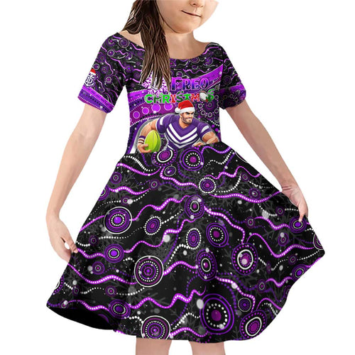 Merry Christmas AFL Fremantle Freo Family Matching Off Shoulder Short Dress and Hawaiian Shirt Aboriginal Santa Football Mascot