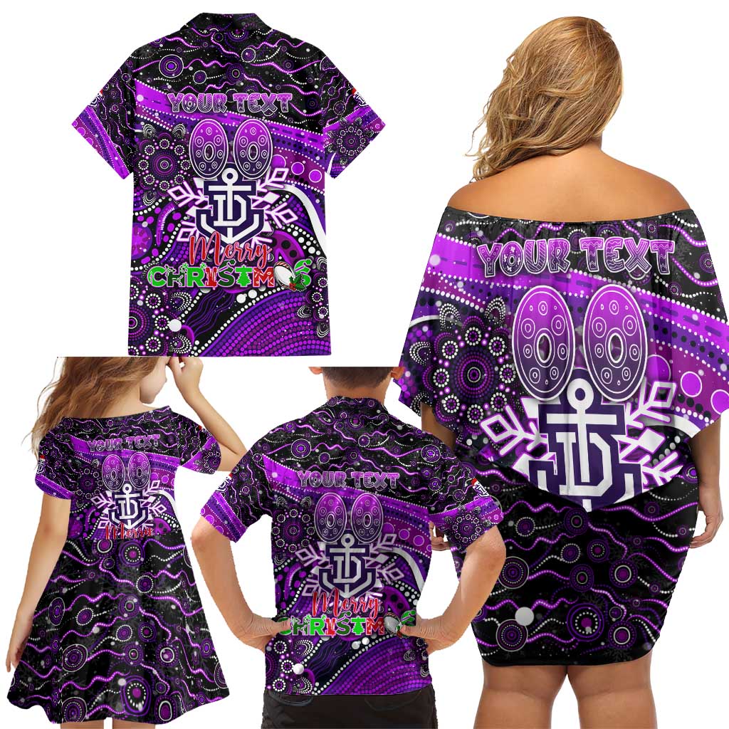 Merry Christmas AFL Fremantle Freo Family Matching Off Shoulder Short Dress and Hawaiian Shirt Aboriginal Santa Football Mascot