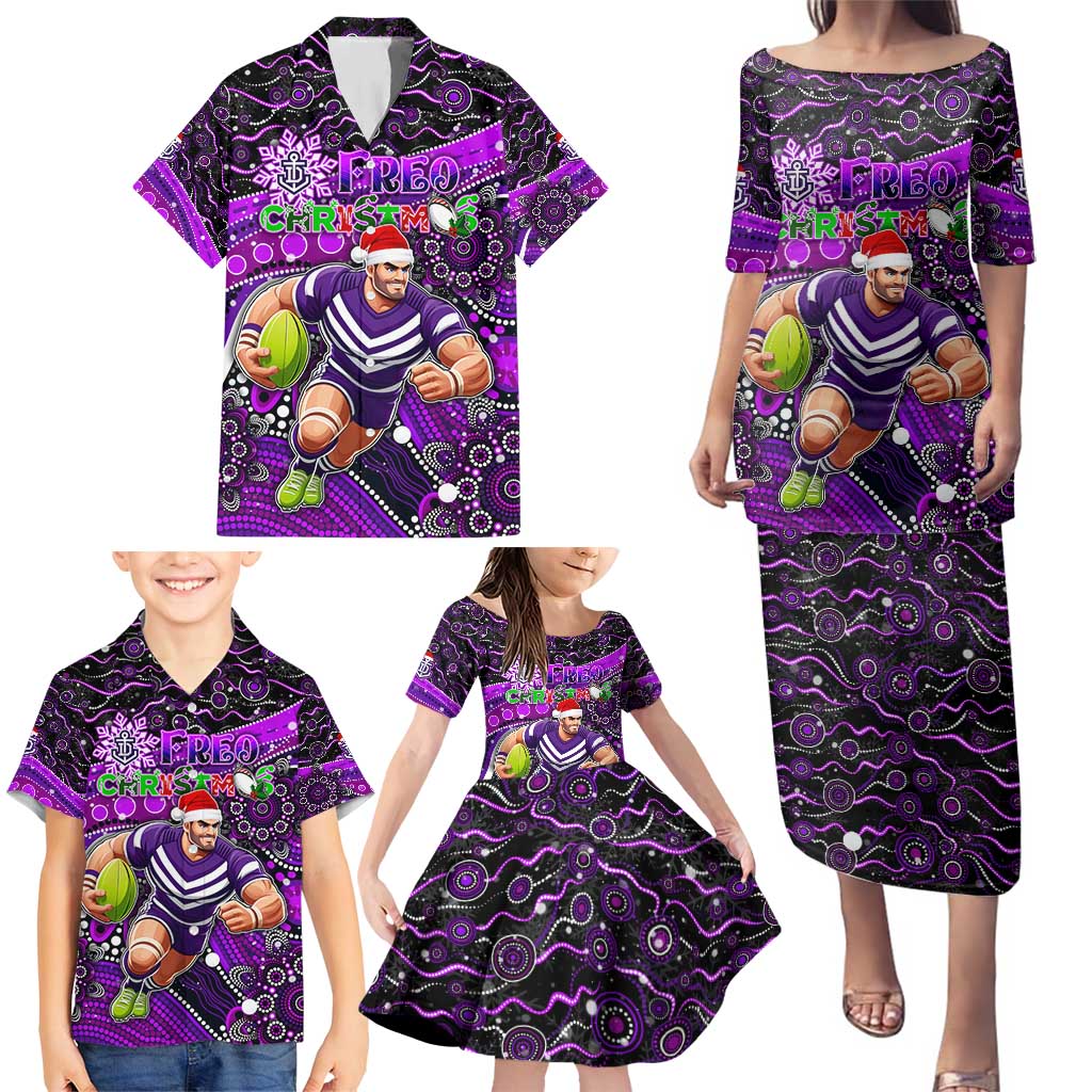 Merry Christmas AFL Fremantle Freo Family Matching Puletasi and Hawaiian Shirt Aboriginal Santa Football Mascot