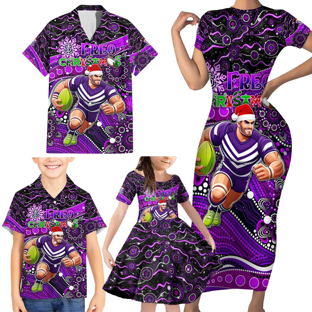 Merry Christmas AFL Fremantle Freo Family Matching Short Sleeve Bodycon Dress and Hawaiian Shirt Aboriginal Santa Football Mascot