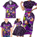 Merry Christmas AFL Fremantle Freo Family Matching Short Sleeve Bodycon Dress and Hawaiian Shirt Aboriginal Santa Football Mascot