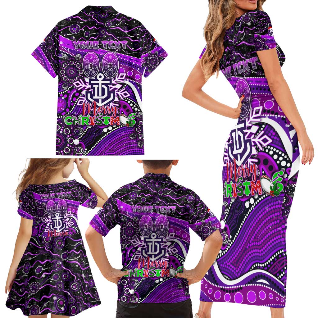 Merry Christmas AFL Fremantle Freo Family Matching Short Sleeve Bodycon Dress and Hawaiian Shirt Aboriginal Santa Football Mascot