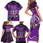 Merry Christmas AFL Fremantle Freo Family Matching Short Sleeve Bodycon Dress and Hawaiian Shirt Aboriginal Santa Football Mascot