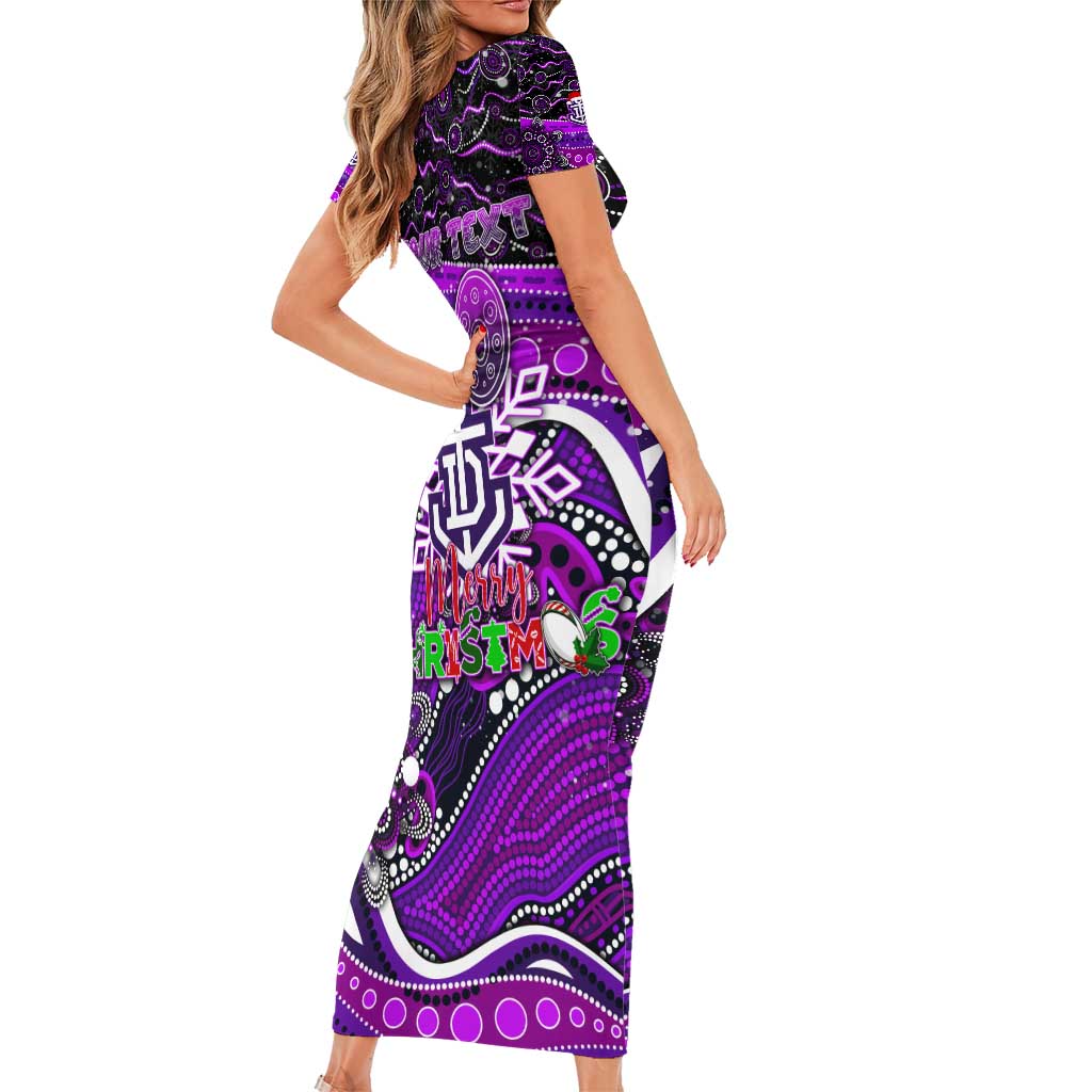 Merry Christmas AFL Fremantle Freo Family Matching Short Sleeve Bodycon Dress and Hawaiian Shirt Aboriginal Santa Football Mascot