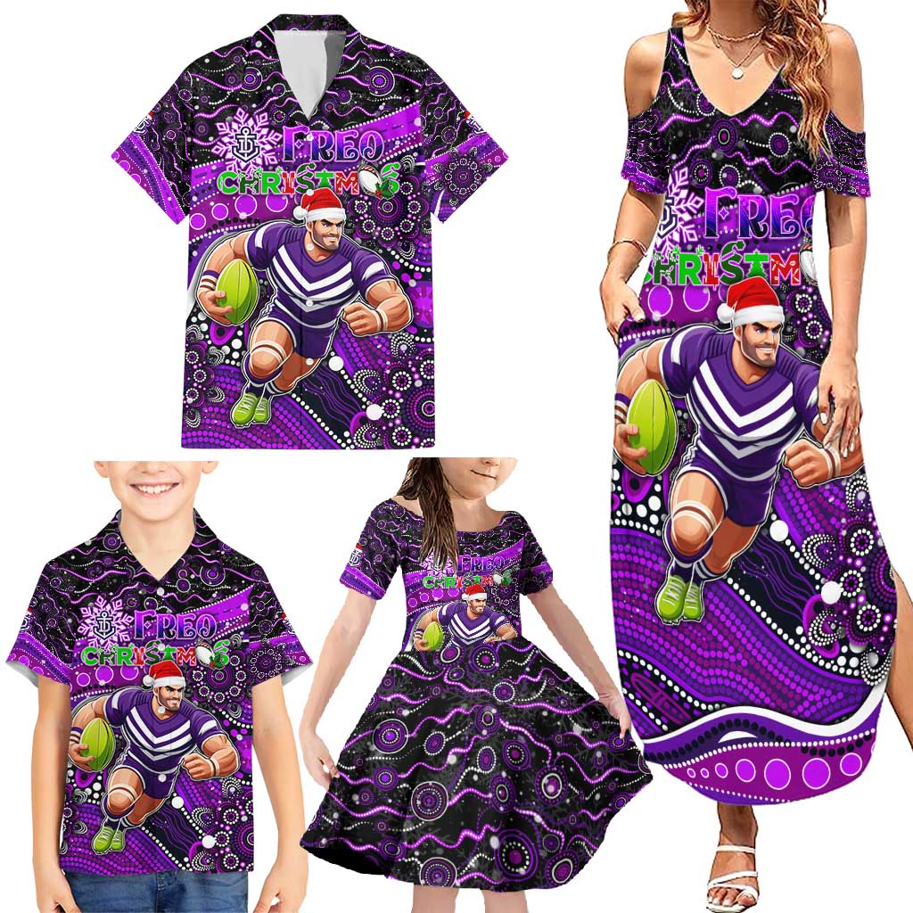 Merry Christmas AFL Fremantle Freo Family Matching Summer Maxi Dress and Hawaiian Shirt Aboriginal Santa Football Mascot