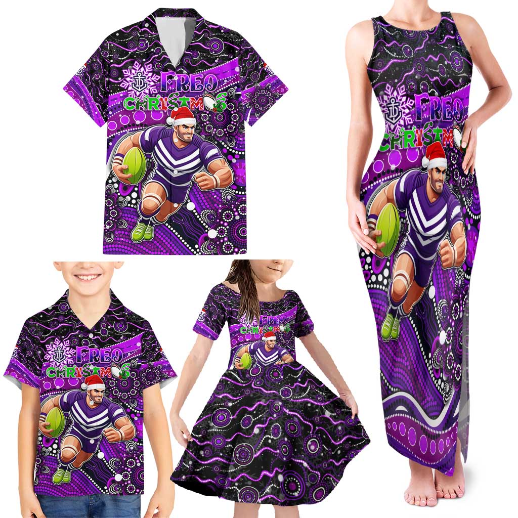 Merry Christmas AFL Fremantle Freo Family Matching Tank Maxi Dress and Hawaiian Shirt Aboriginal Santa Football Mascot