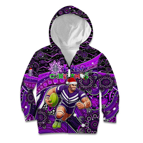 Merry Christmas AFL Fremantle Freo Kid Hoodie Aboriginal Santa Football Mascot